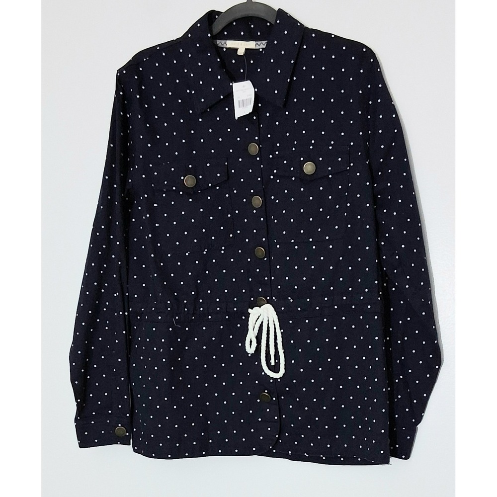 Kate & Sam Jacket Women's Large Navy Blue Polka Dot Button Rope Tie Nautical New
